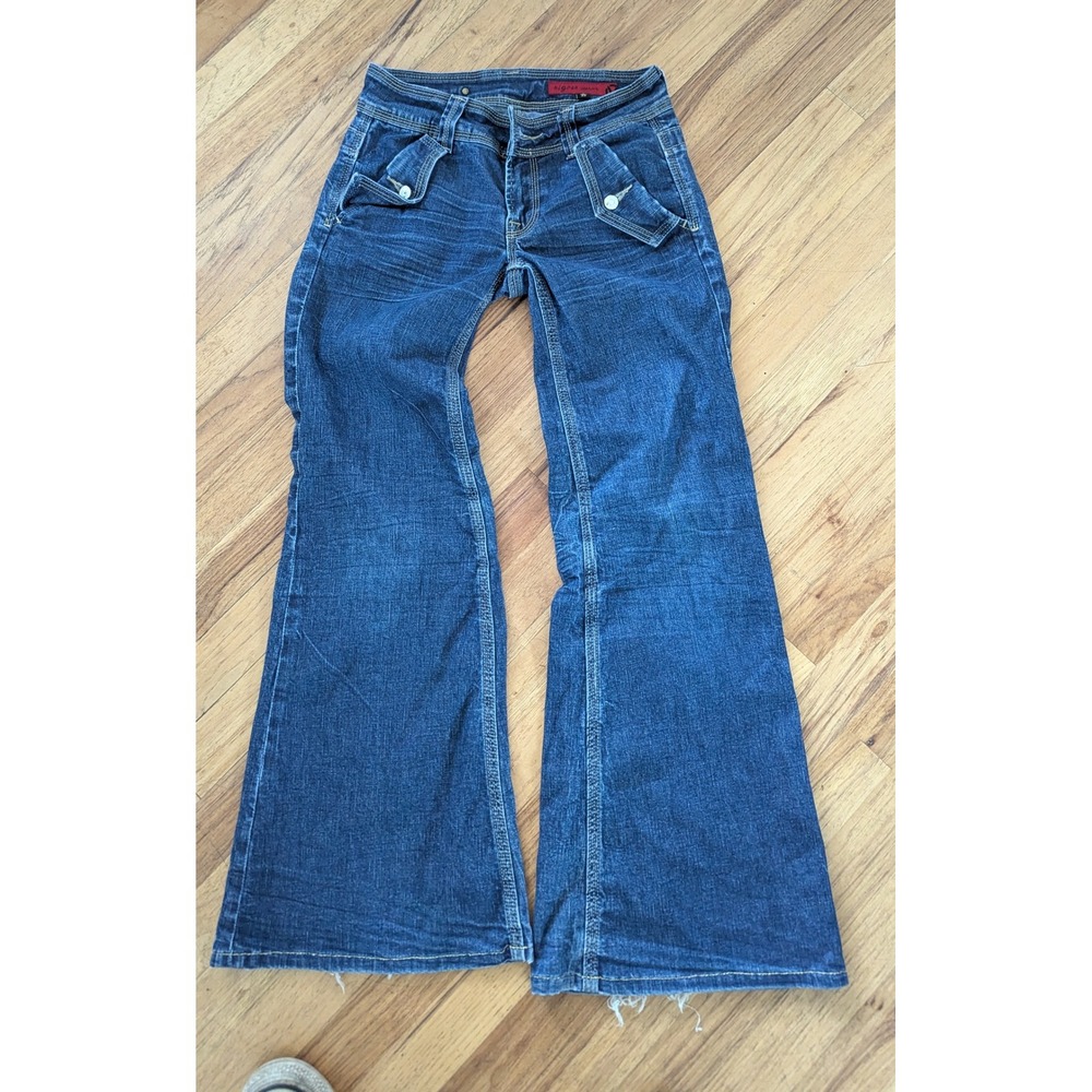 Rare Vigoss Jeans Womens Size 0/25 Wide Leg Flare Blue Denim Y2K Low Rise